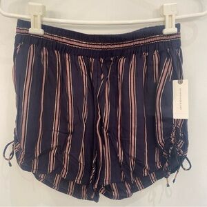 Anthropologie Navy Sleep Shorts with Pink and Gold Stripes